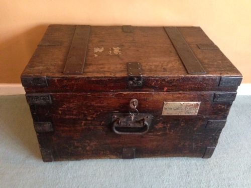 An Antique Teak Campaign Trunk or Bullion Trunk