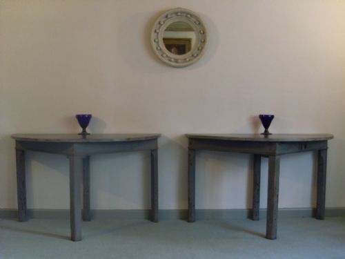 An Impressive Pair of Painted Demilune Tables