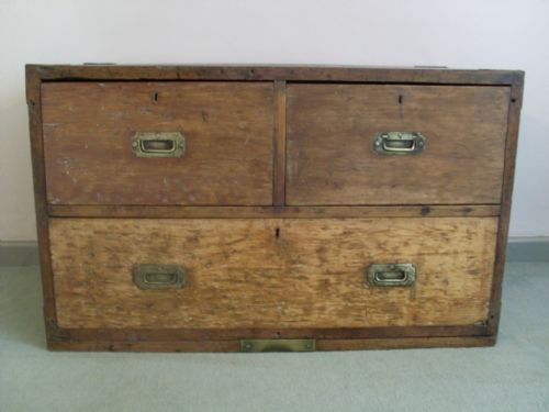 A Low 19thc 3 Drawer Storage Chest Unit with Military Brass Handles