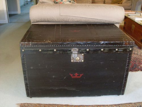 An Early Victorian Black and Brass Studded Trunk