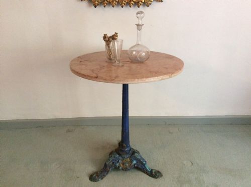 A French Cast Iron Based Pedestal Table with Marble Top