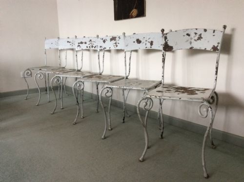 Six French Iron Garden Dining Chairs