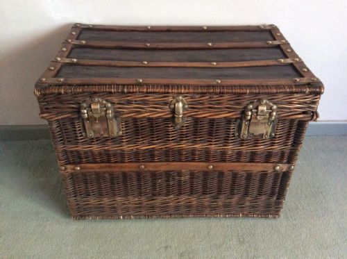 A French Wicker and Brass Laundry Basket
