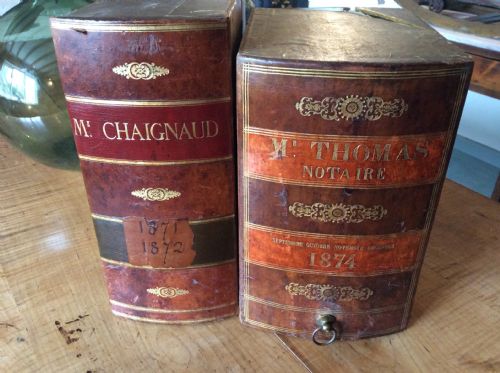 Two 19thc French  Leather Bound Cartonnier Book Files
