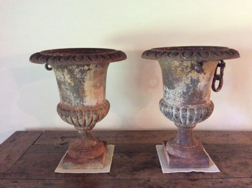 A Pair of 19thc Cast Iron Urns