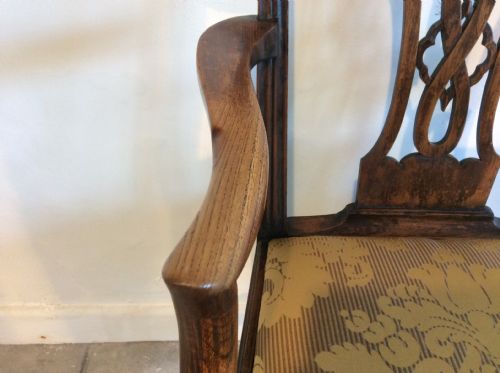 A GEO III ELM CHIPPENDALE STYLE OPEN ARM CHAIR - ADDITIONAL PHOTO 3