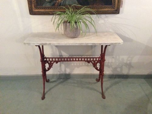 A Cast Iron and Marble Console Hall Table