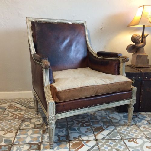 A French Leather and Painted Library Chair