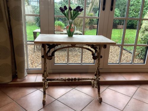 A 19THC CAST IRON MARBLE TOP GARDEN CONSOLE TABLE - ADDITIONAL PHOTO 1