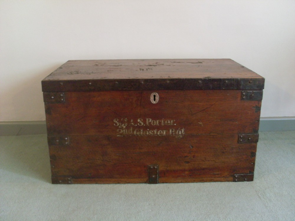 A 19thC teak military travelling trunk
