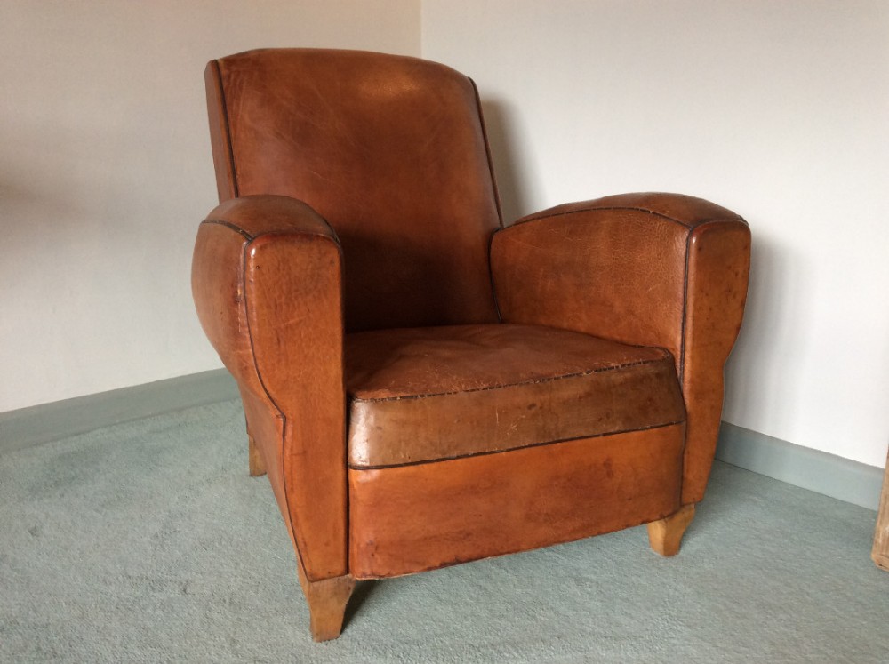 A vintage French leather armchair