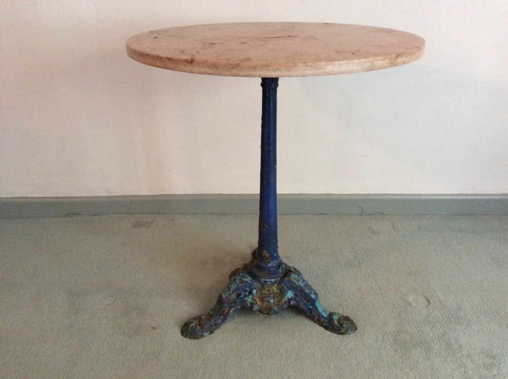 A French cast iron based pedestal table with marble top View II