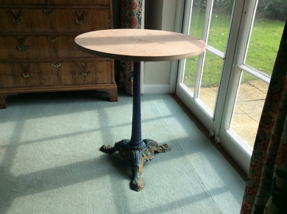 A French cast iron based pedestal table with marble top View III