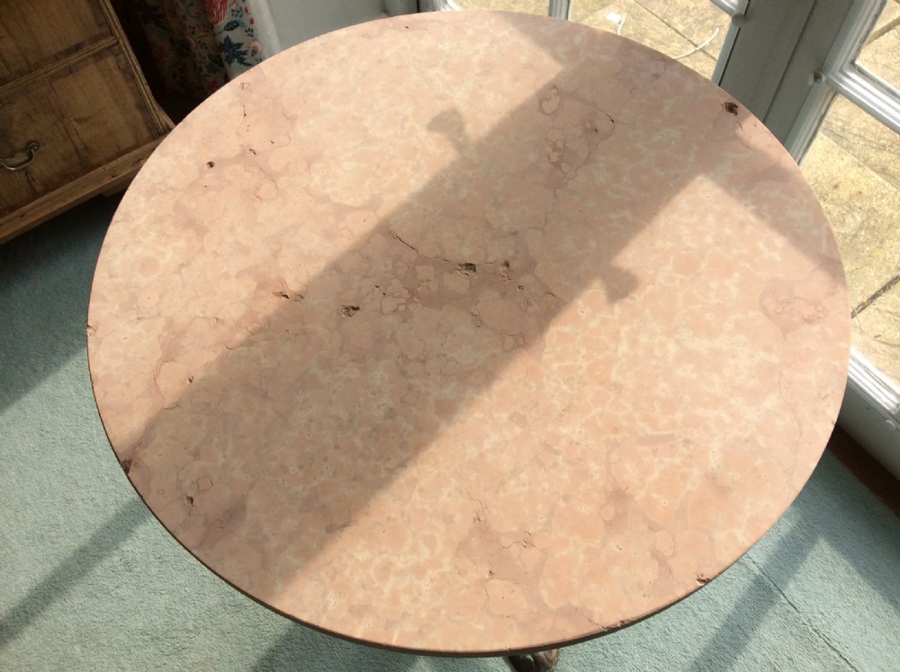 A French cast iron based pedestal table with marble top View IV