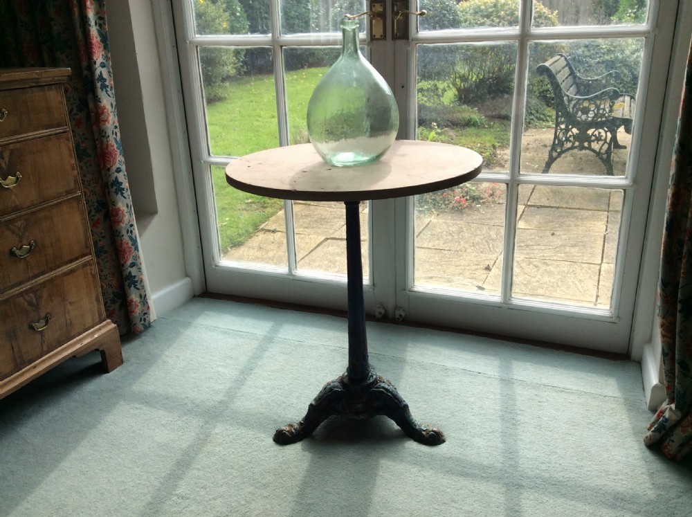A French cast iron based pedestal table with marble top View V