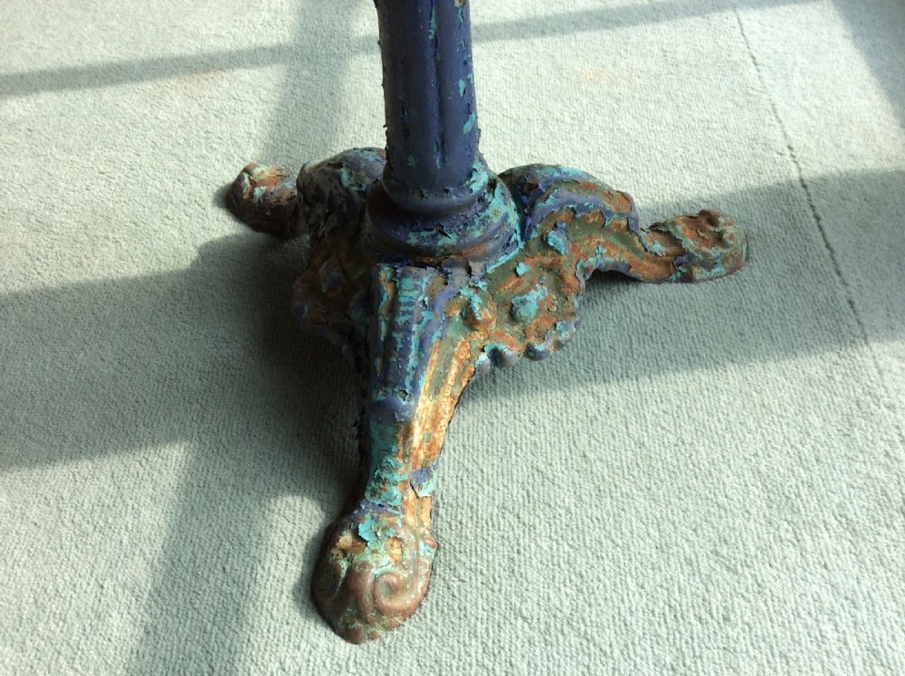 A French cast iron based pedestal table with marble top View VI