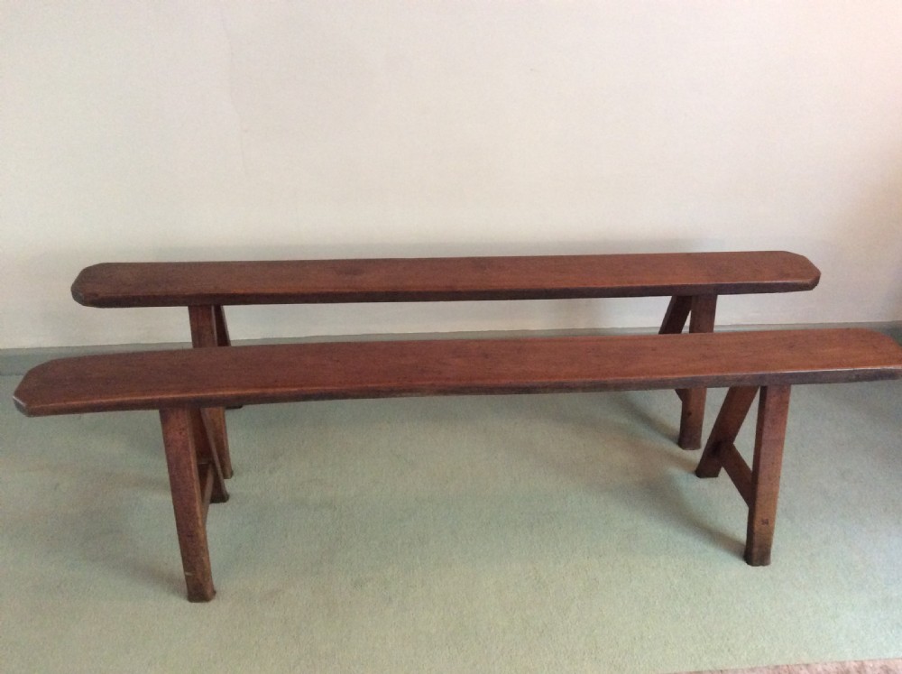 A good pair of French cherry wood benches View II