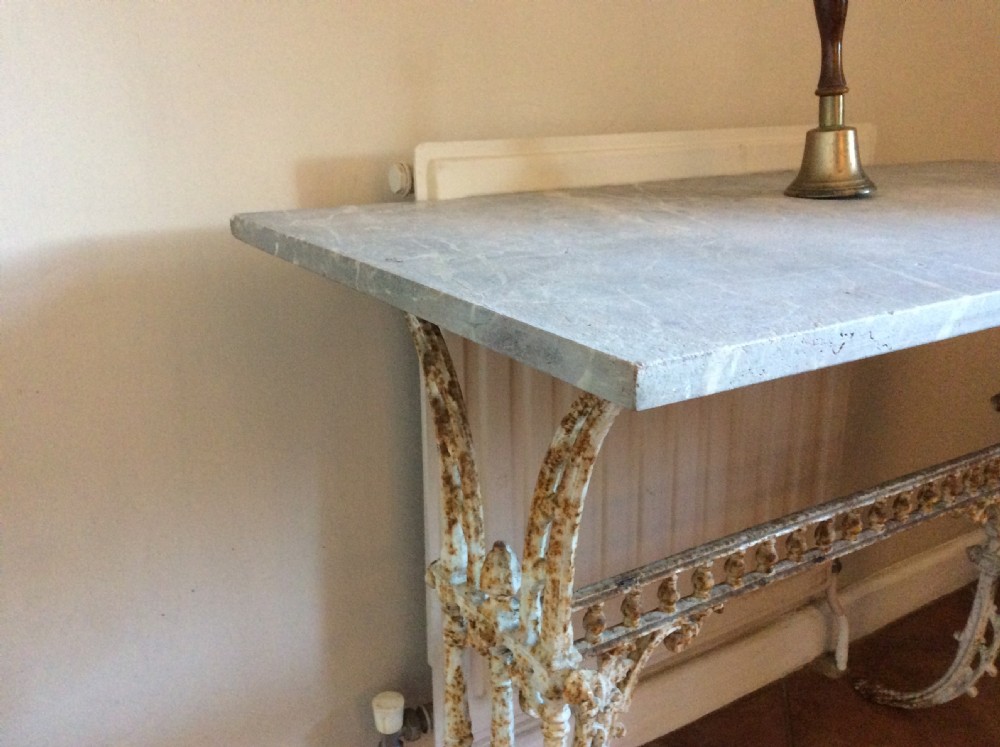 A French cast iron based marble topped conservatory table View V