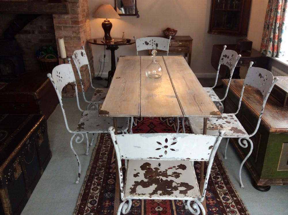 Six French iron garden dining chairs View II