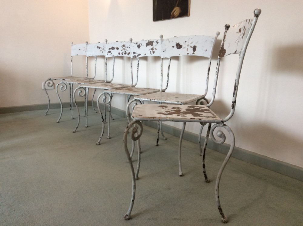 Six French iron garden dining chairs View VII