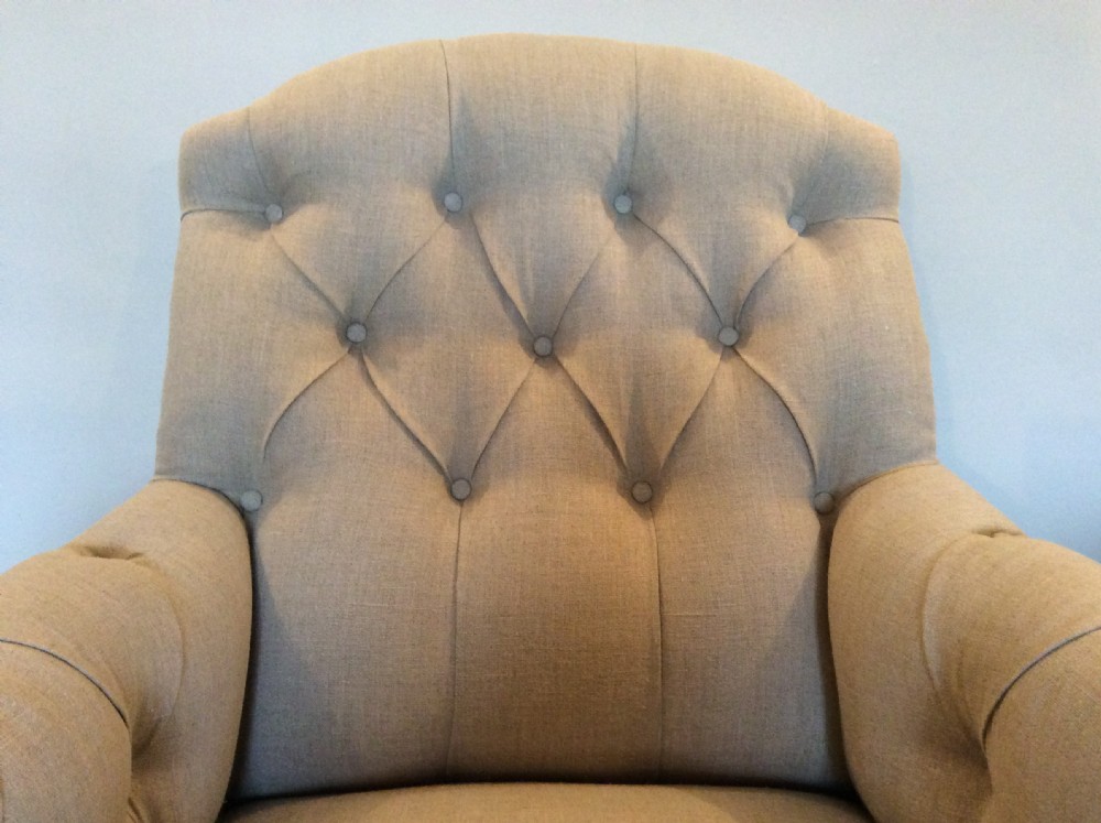 A PAIR of buttoned Fench upholstered armchairs View III
