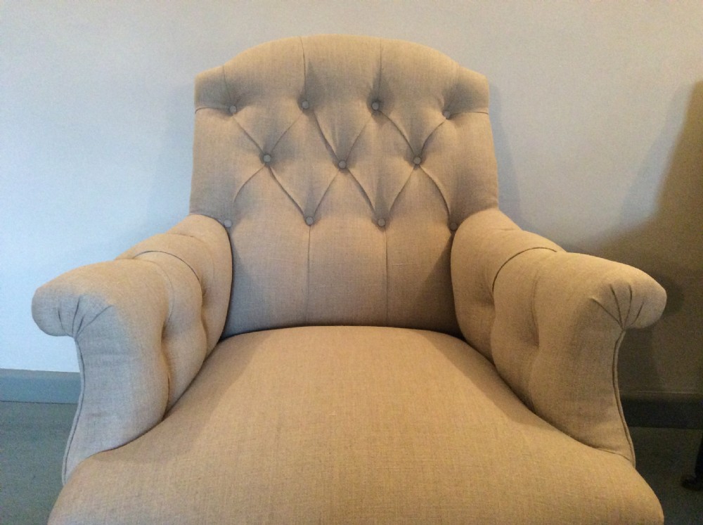 A PAIR of buttoned Fench upholstered armchairs View IV
