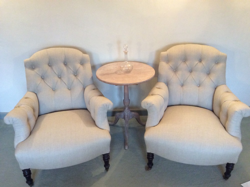 A PAIR of buttoned Fench upholstered armchairs View VII