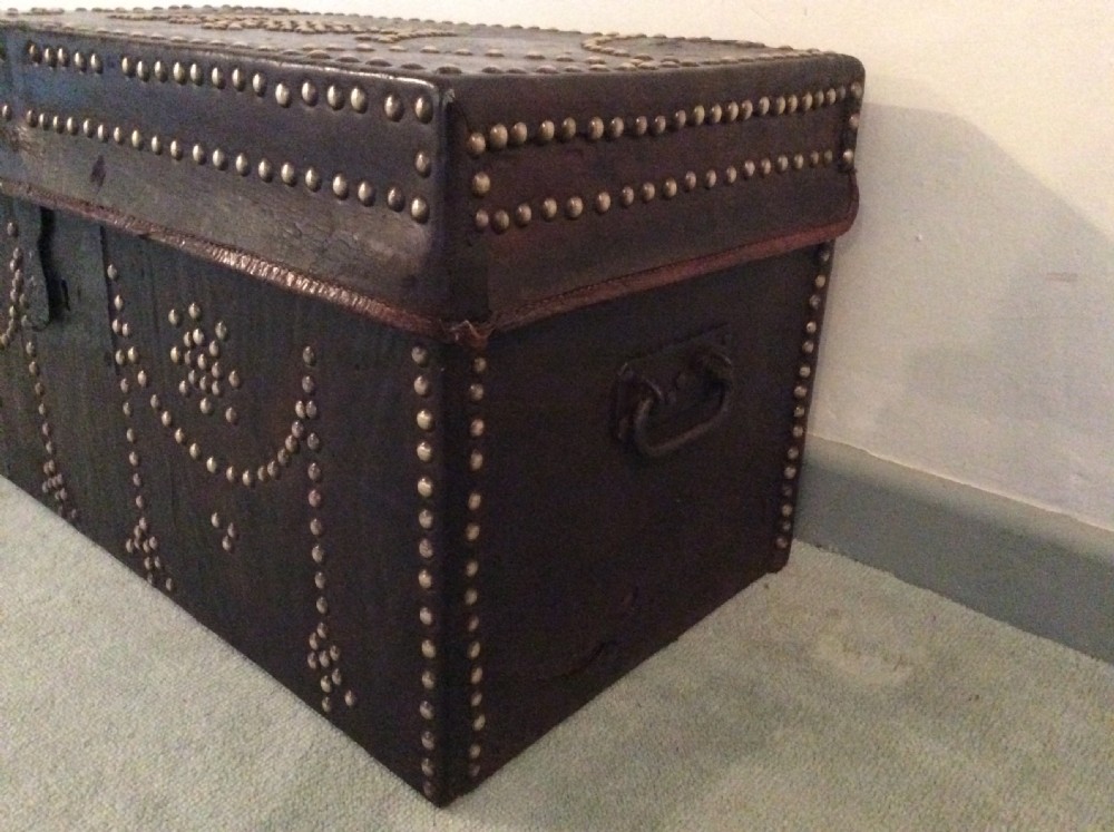 An 18thC leather studded trunk View IV