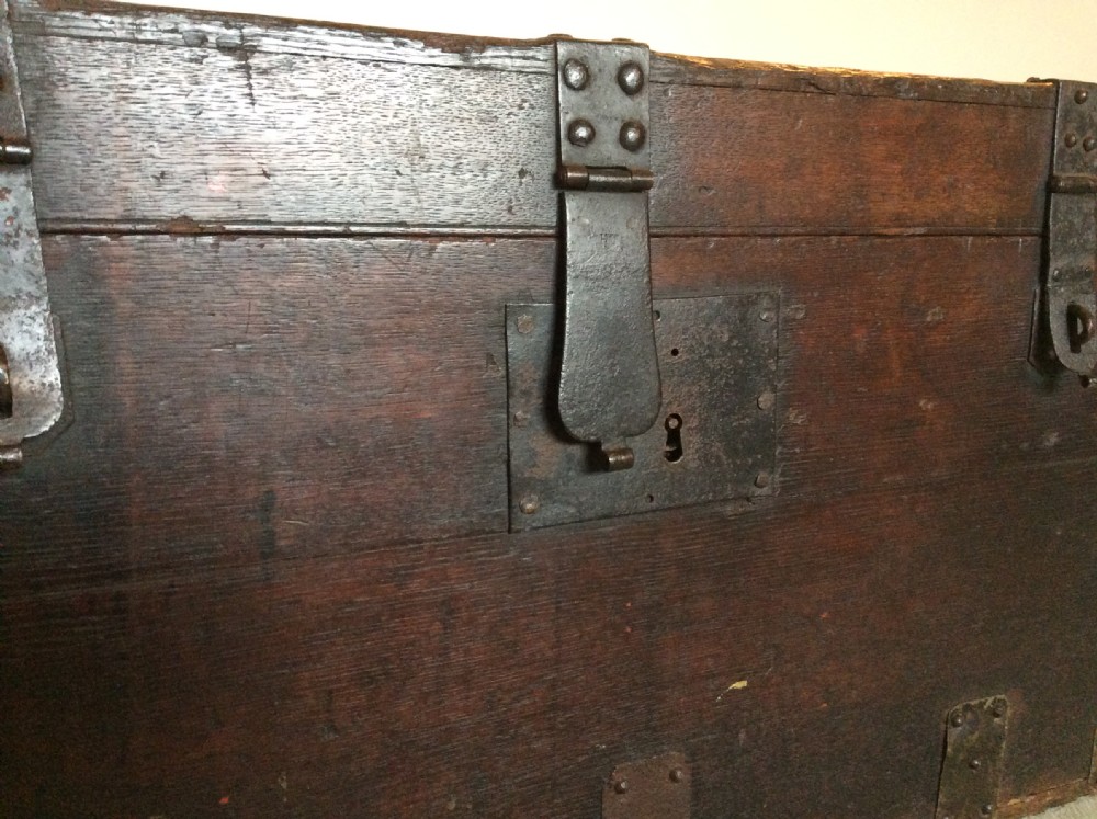 An 18thC oak and iron bound trunk View II