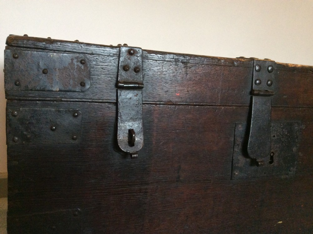 An 18thC oak and iron bound trunk View III