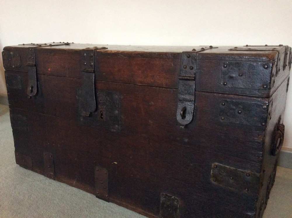 An 18thC oak and iron bound trunk View IV