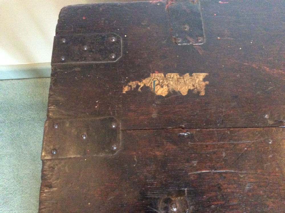 An 18thC oak and iron bound trunk View X