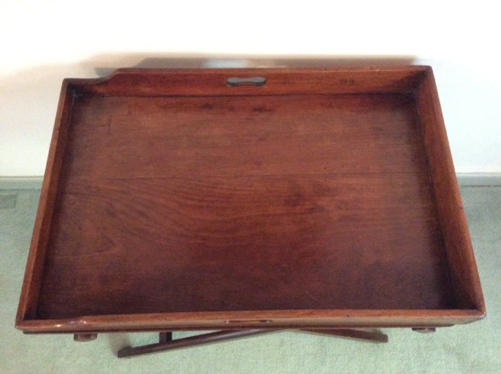 A 19thC mahogany butlers tray lamp table View III