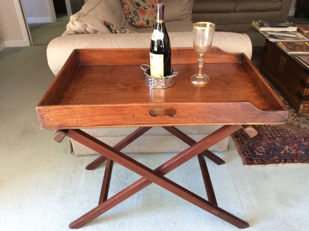A 19thC mahogany butlers tray lamp table View II