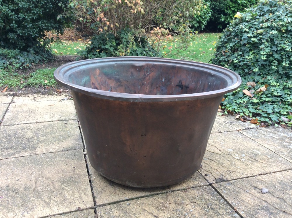 A French copper cheese vat planter