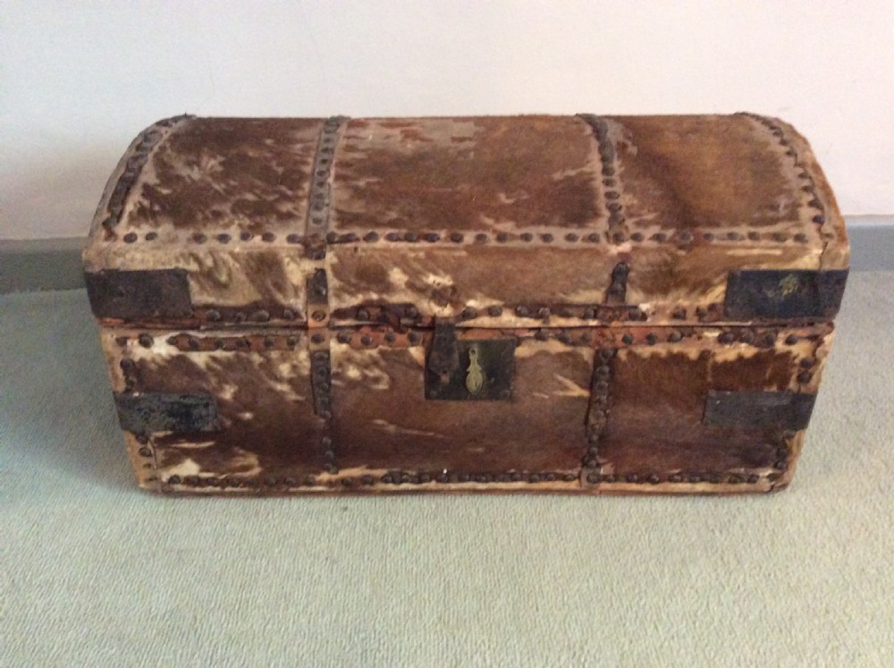 A very original 18thC deer skin trunk