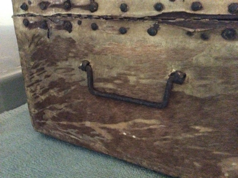 A very original 18thC deer skin trunk View III