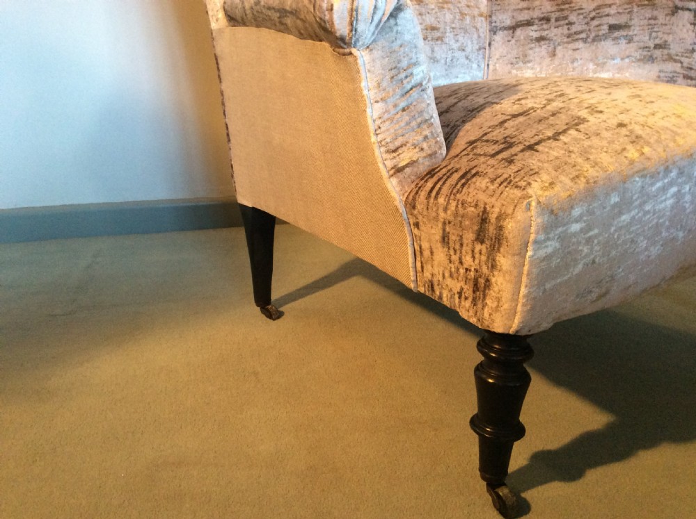 A French velvet and linen covered armchair View III