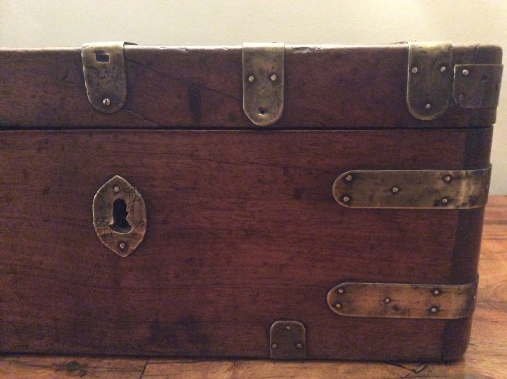 A Colonial camphor wood brass bound strong box View II