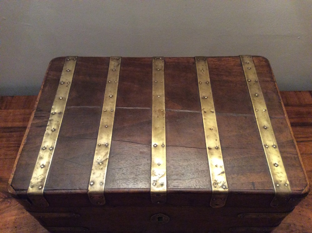 A Colonial camphor wood brass bound strong box View III