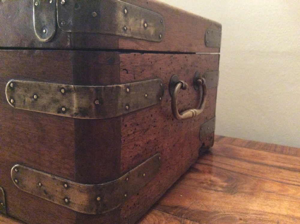 A Colonial camphor wood brass bound strong box View IV