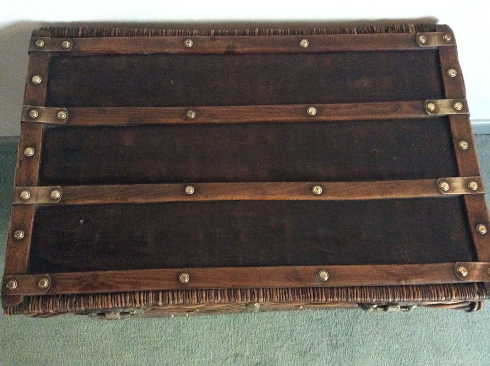 A French wicker and brass laundry basket View II