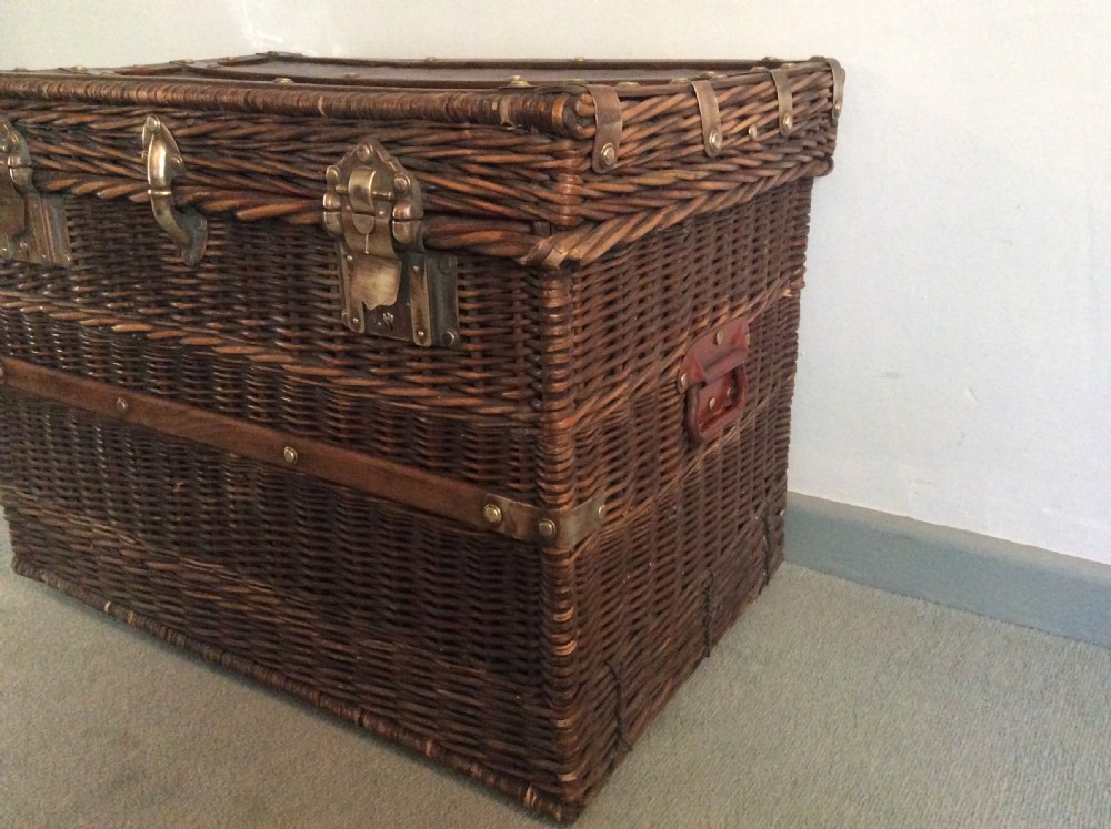 A French wicker and brass laundry basket View III