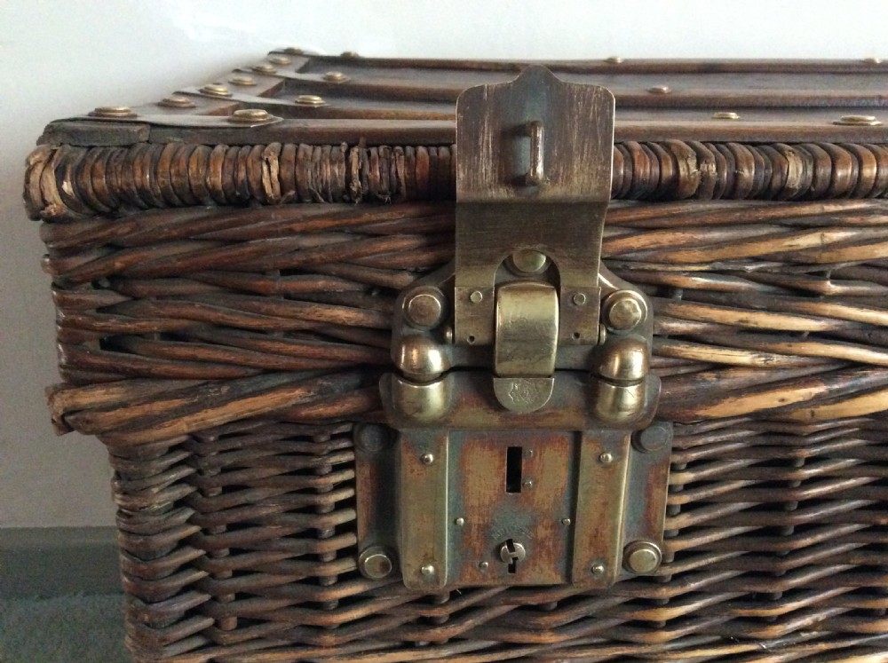 A French wicker and brass laundry basket View VI