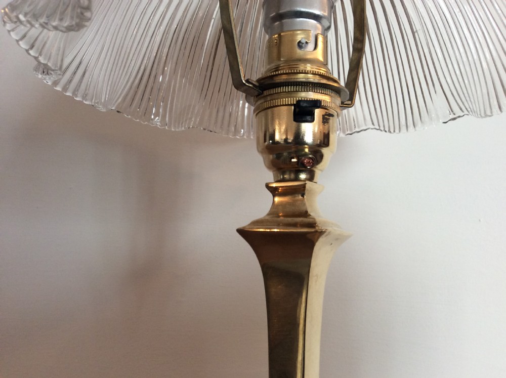 An Edwardian brass table lamp View V
