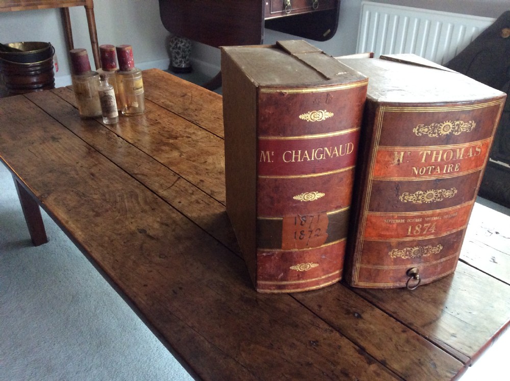 Two 19thC French  leather bound cartonnier book files View II