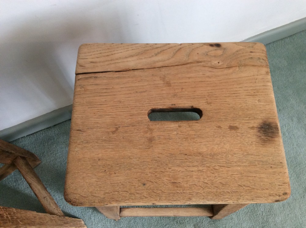 A pair of oak stools View IV
