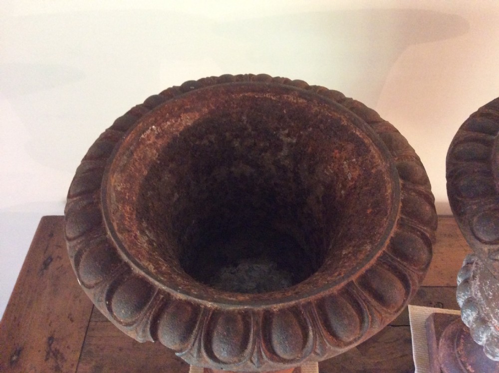 A pair of 19thC cast iron urns View V
