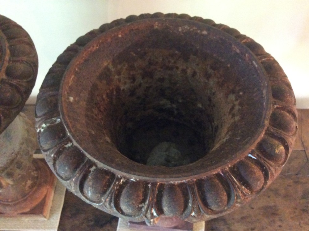 A pair of 19thC cast iron urns View VI