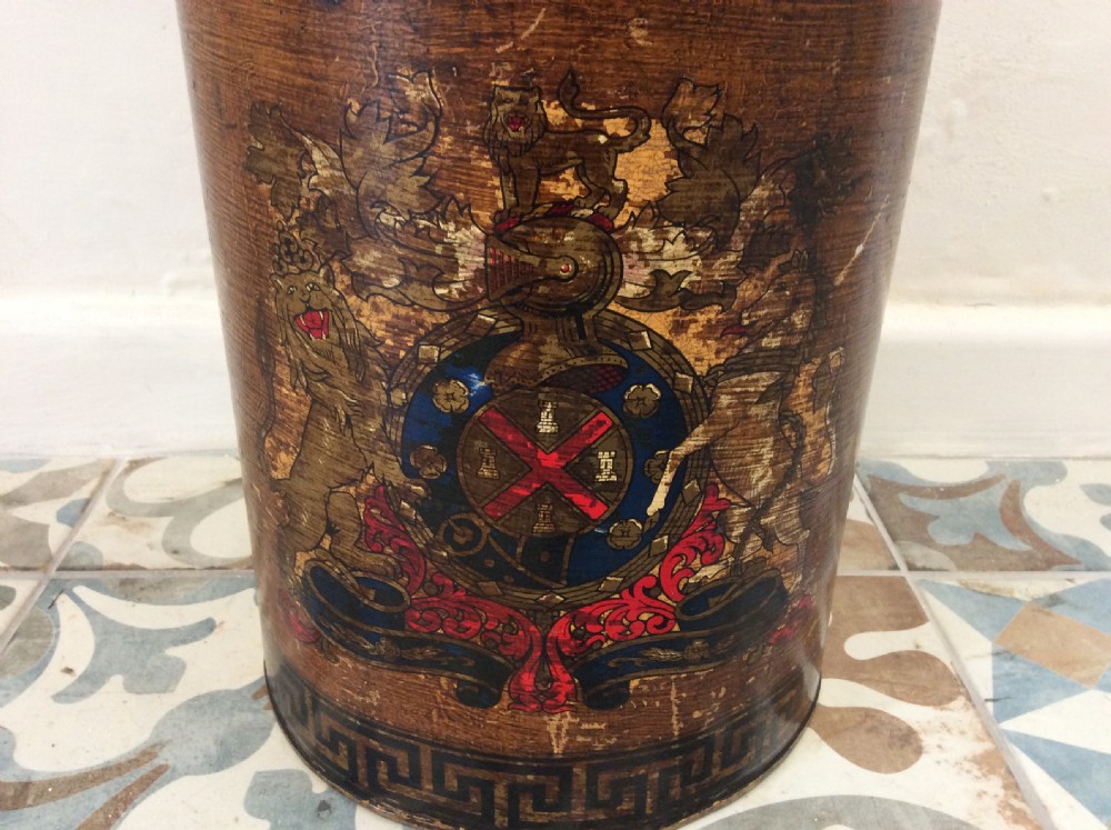 A large19thC crested toleware tea canister View II